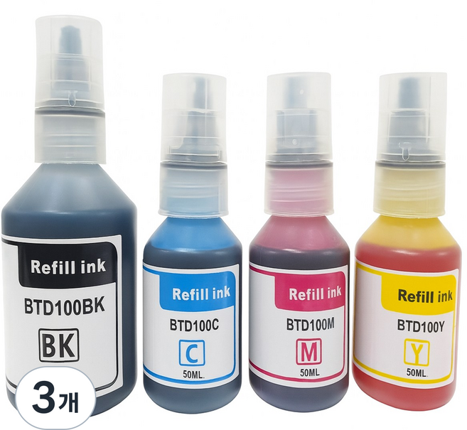 잉크아울렛 브라더 BTD100 호환잉크세트 DCP-T236 T436W T536DW DCP-T730DW T830 T930dw T730dw T536dw btd100세트, 3개, 재생 비티디100 4색세트