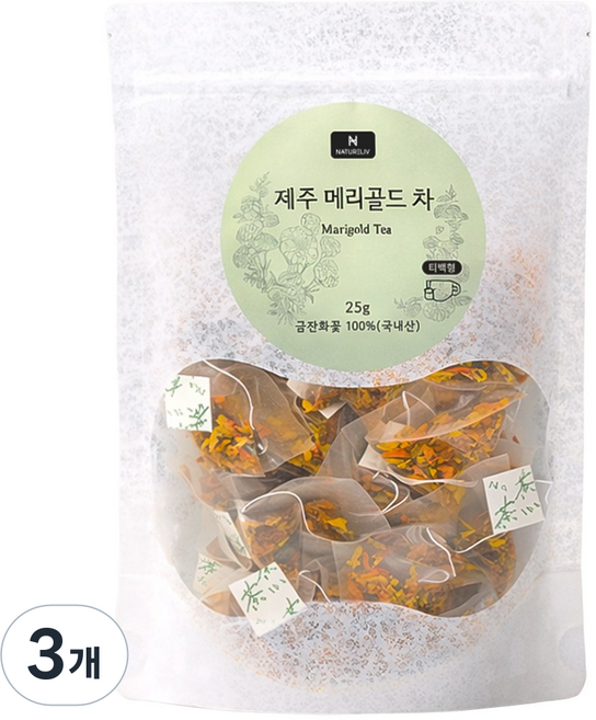네이쳐리브 제주 수제 메리골드 꽃차 마리골드 꽃송이 티백형, 3개, 50개입, 500mg