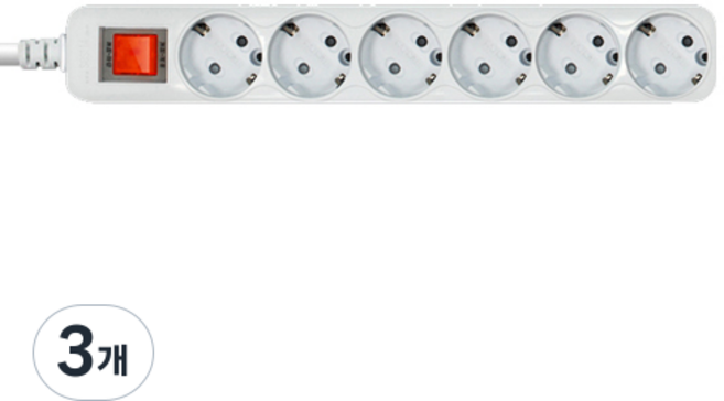 현대일렉트릭 안전한 국내산 일반 16A 6구 멀티탭, 3개, 화이트, 1.5m