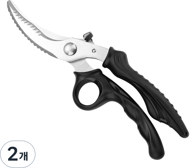TWIN WOLF 강력 닭뼈 가위 다기능 주방가위 스테인리스 닭 오리 거위 전용, 2개, 검정색