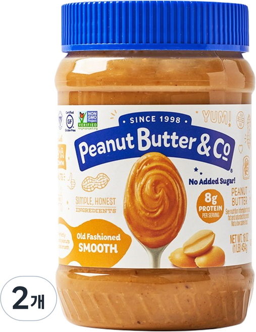 팜유없는 땅콩버터 피넛버터앤코 무가당 올드패션드 스무스, 454g, 2개
