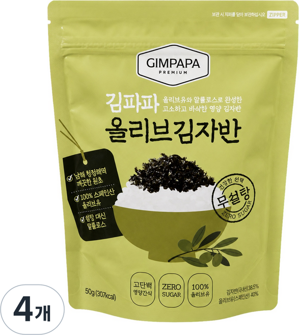 김파파 올리브유 무설탕 김자반, 4개, 50g