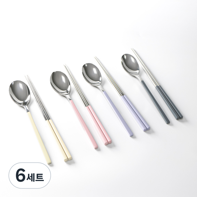 [오늘의특가]한연솔 수저세트 4인 숟가락 젓가락 세트 304스텐 수저세트 4컬러 혼합색상, 6세트, 멀티