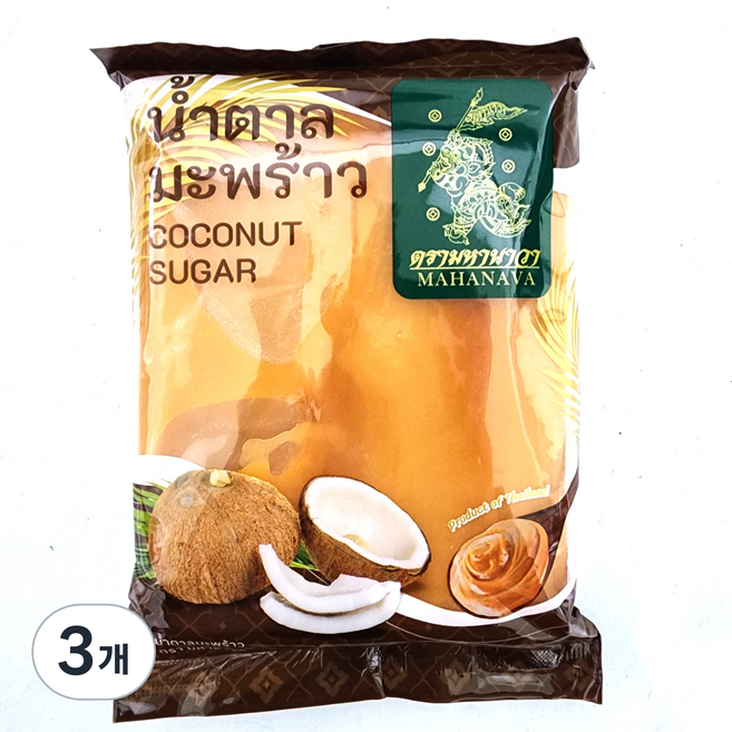 태국 코코넛 슈가 오리지널 coconut sugar 팜슈가 MAHANAVA, 3개, 500g