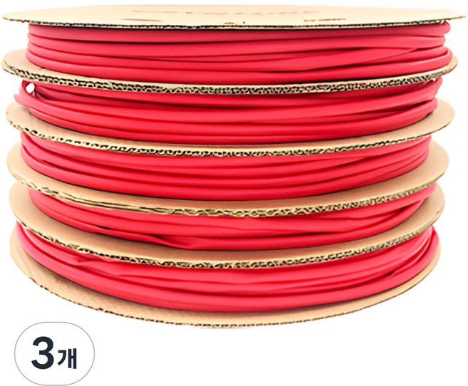 열수축튜브 1롤단위 레드컬러, 3개, 레드4파이200미터1롤