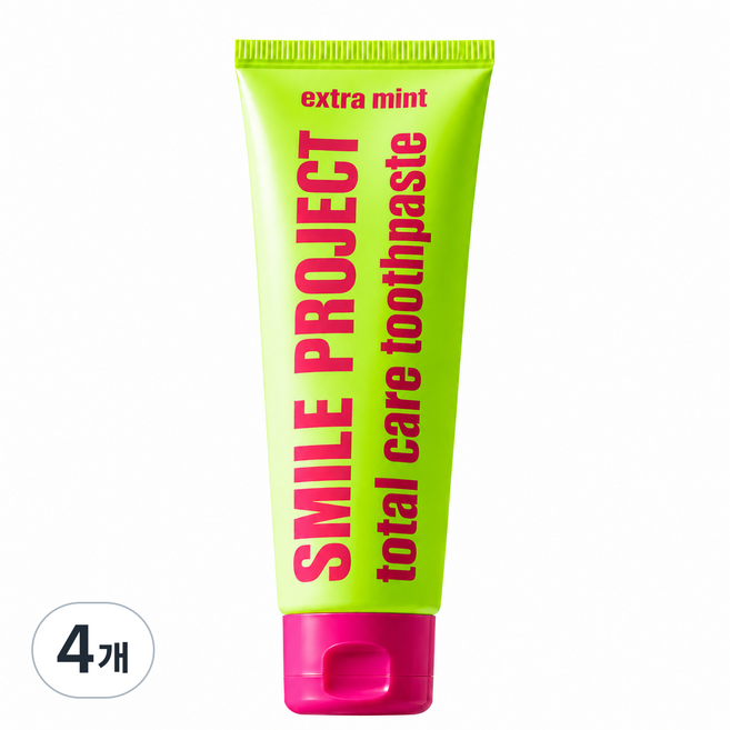 [스마일프로젝트] 토탈케어 치약 엑스트라 민트 고불소 구취제거 데일리 민트향, 4개, 120g