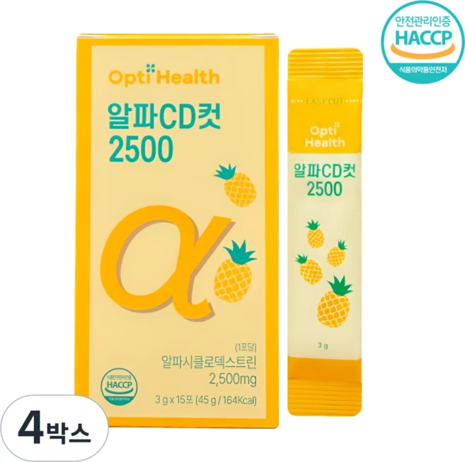 옵티헬스 식약처인증 알파CD 알파씨디 브로멜라인 브로멜린 파인애플 효소 2500 컷, 4박스, 15회분 - 쿠팡