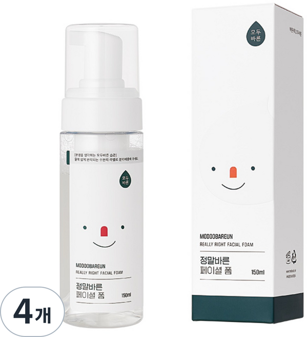 모두바른 약산성 버블 폼클렌징 저자극 클렌징 세안제, 4개, 150ml