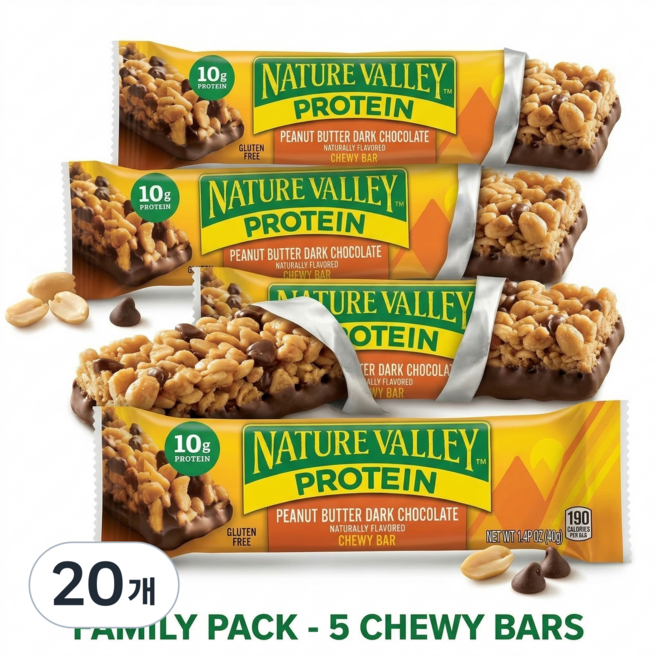 네이쳐밸리 프로틴 츄이 바 피넛버터 다크 초콜릿 40g, 20개