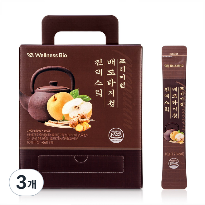 웰니스바이오 프리미엄 배도라지청 진액스틱 면역 기관지 100포 대용량, 3개, 1kg