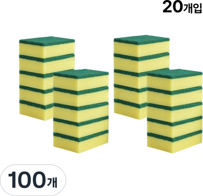 헬퍼샵 녹색 청 스펀지 양면 수세미, 100개, 1세트