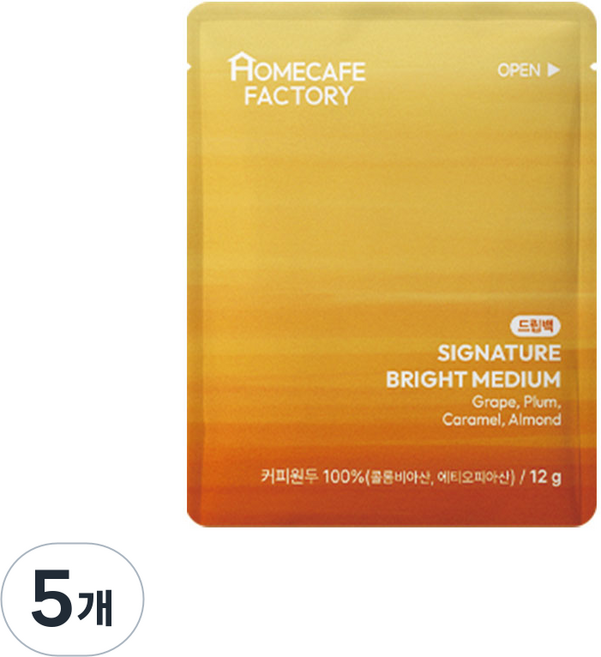 시그니처 브라이트 미디엄 블렌딩 원두 커피 플로럴, 5개, 12g, 핸드드립