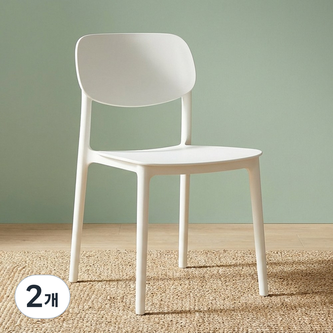 라인모드 인테리어 테이블 등받이 식탁의자, 화이트, 2개