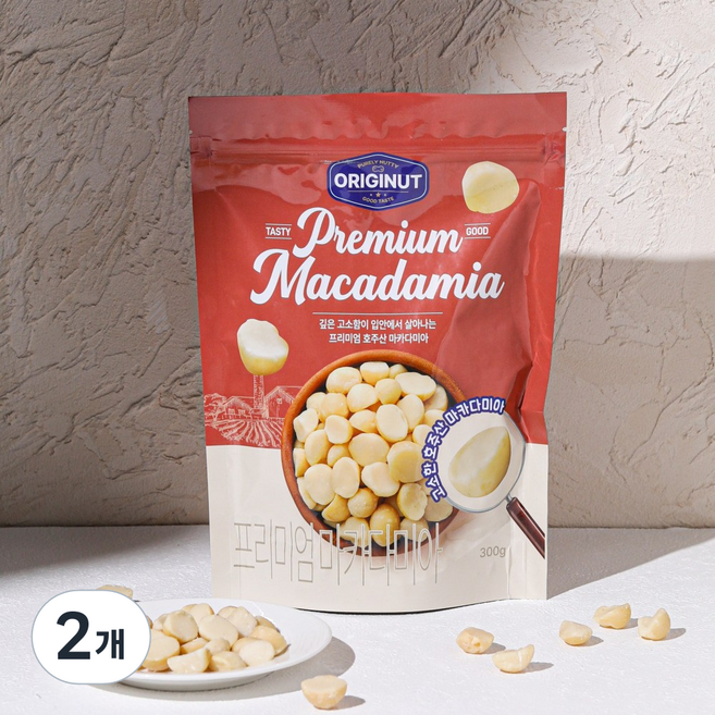호주 퀸즐랜드산 오리지넛 프리미엄 4L등급 호주산 마카다미아, 2개, 300g