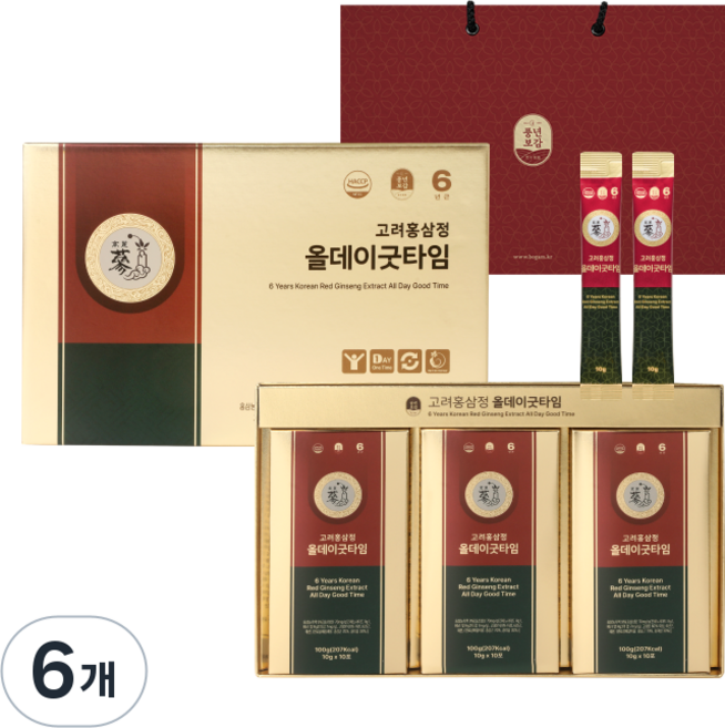 풍년보감 6년근 고려홍삼정 진액 올데이굿타임 홍삼스틱 선물세트 + 쇼핑백, 6개, 300g
