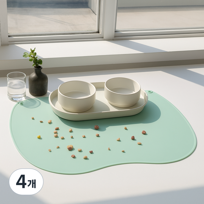 와우 신나라 반려동물 펫 식기 매트 초대형 62cm x 48cm 논슬립 미끄럼방지 실리콘 매트, 4개, 민트