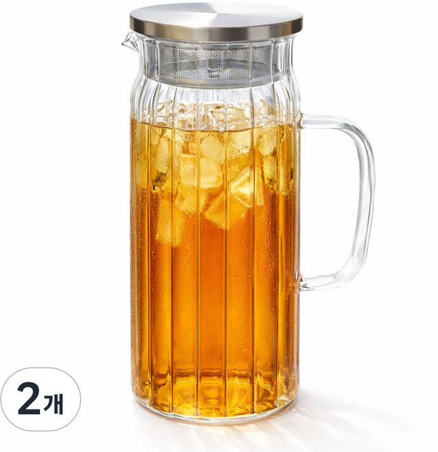 옵티머스 내열유리물병 360도 스텐캡 냉장고 물병, 투명, 2개, 1.4L