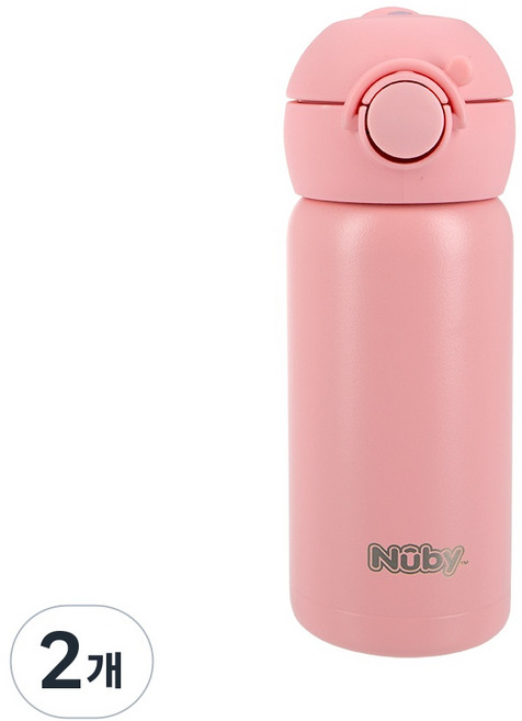 누비 스텐 원터치 물병2, 2개, 로지핑크, 300ml