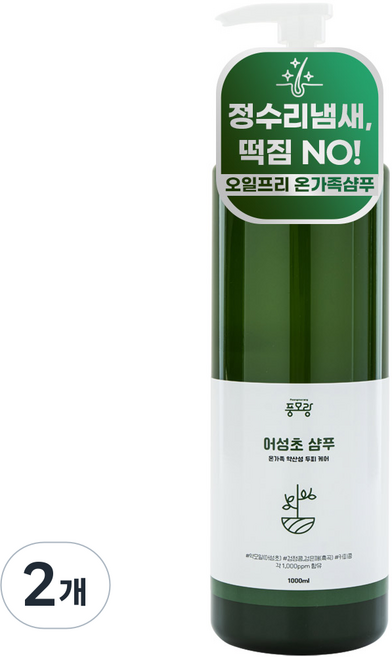 대용량 청소년 오일프리 샴푸 어성초 사춘기 초등 학생 두피 떡진 머리 기름기 정수리 냄새, 2개, 1L