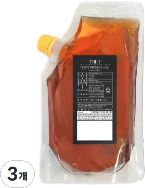 더와이 헤이즐넛시럽 (리필용), 3개, 500ml