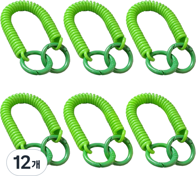 컬러 스프링줄 스트랩 안전고리 도난 분실방지 키링, 그린, 12개