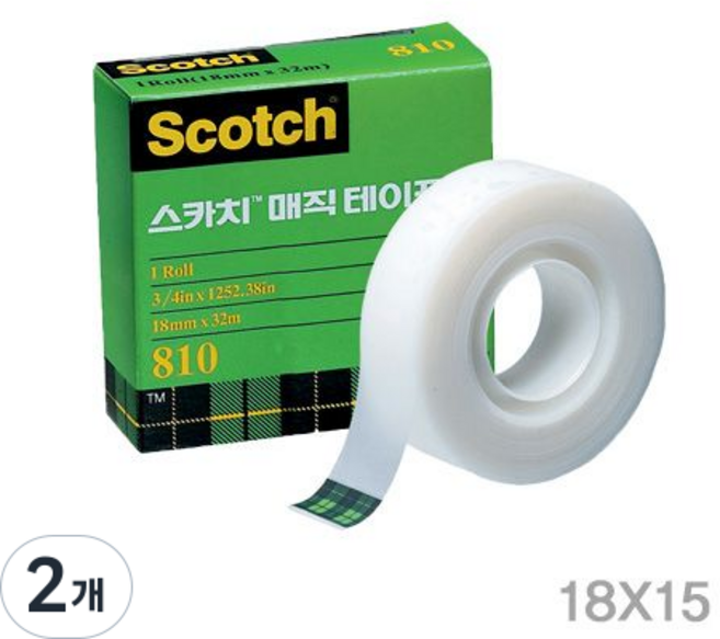 스카치 매직테이프 810R 리필 18mm x 15m, 반투명, 2개