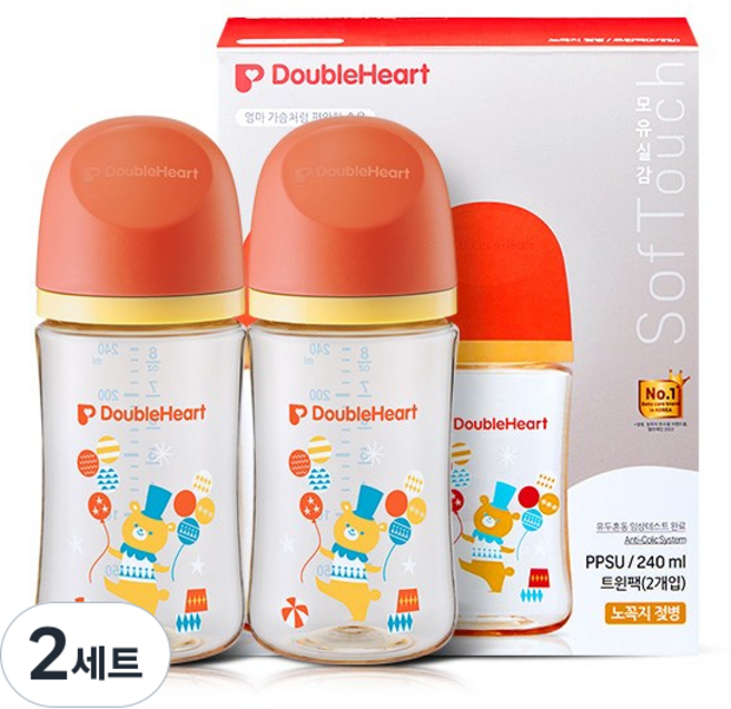 더블하트 모유실감 디어프렌즈 서커스베어 240ml 트윈팩(젖꼭지미포함), 서커스베어 트윈팩, 2세트