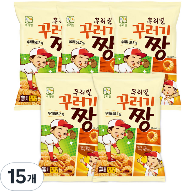 우리밀 꾸러기짱 스낵 과자 90g 5봉, 15개