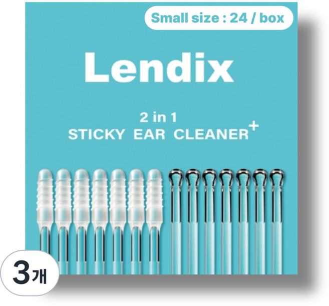 Lendix 친환경 점착식 끈끈이 귀이개 플러스 면봉 투인원, 3개, 24개입, Small
