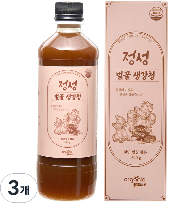 물 한방울 안들어간 진짜 국내산 100% 안동 생강 천연벌꿀 정성 생강청 원액 생강차, 620g, 3개, 1개입