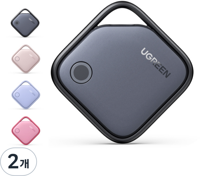 UGREEN 유그린 애플인증 Find My 스마트태그 초소형 트래커 분실방지 위치추적기 iOS 전용 아이폰 나의 찾기 반려동물 차량추적 스트랩 포함, 2개, Black