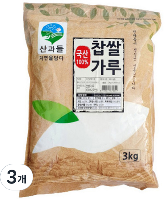 산과들 국내산 100% 건식 찹쌀가루 (옵션) 버터떡 재료, 3kg, 3개