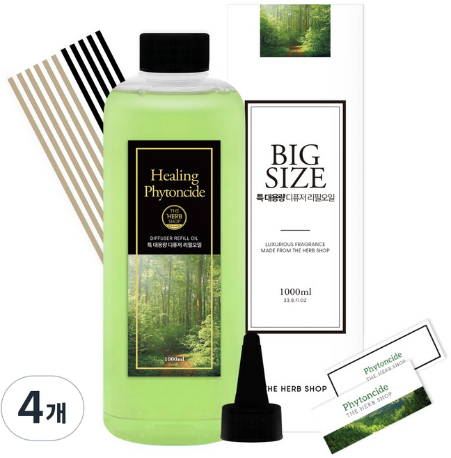 더허브샵 특대용량 디퓨저 리필오일, 힐링피톤치드, 1000ml, 4개