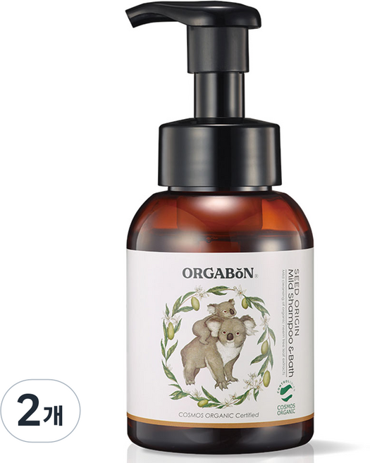 오가본 씨앗품은 유기농 순한 유아용 샴푸앤바쓰, 280ml, 2개