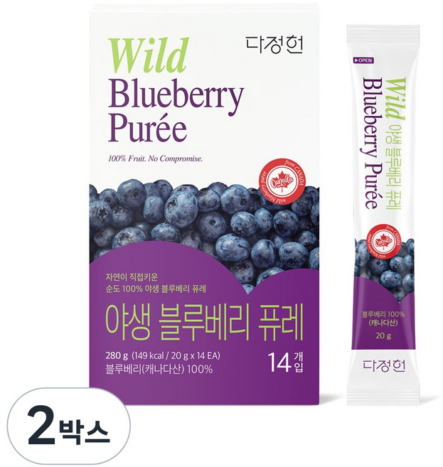 다정헌 야생 블루베리 퓨레 100% 스틱 스틱형, 280g, 2박스