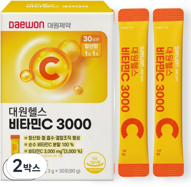 대원제약 고함량 비타민C 3000mg (순수 항산화 비타민 분말 /1개월분), 2박스, 30회분