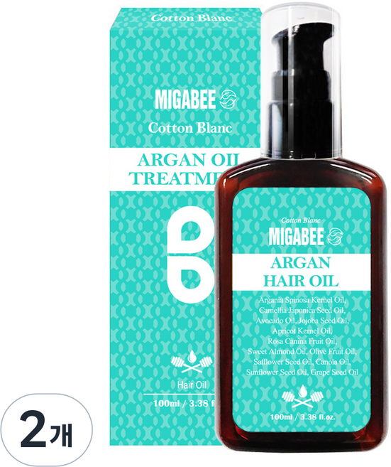 미가비 퍼퓸 아르간 헤어오일 코튼블랑향, 100ml, 2개