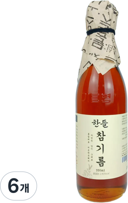 [한들] 저온압착 통참깨 100% 참기름, 6개, 300ml