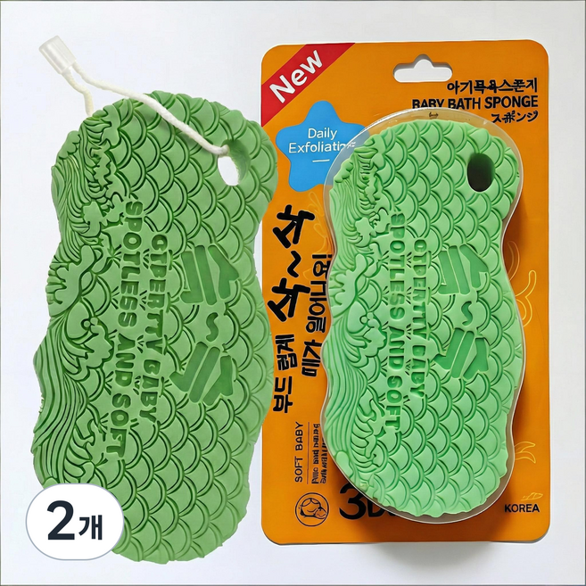 때밀이 스펀지 무통 만능 때지우개, 초록색, 2개, 1개입