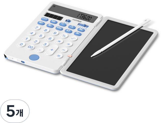 나비 전자 계산기 메모 패드 접이식 스마트 태양광 C타입 충전 펜 포함 NV36-MCC1, 나비-화이트, 5개