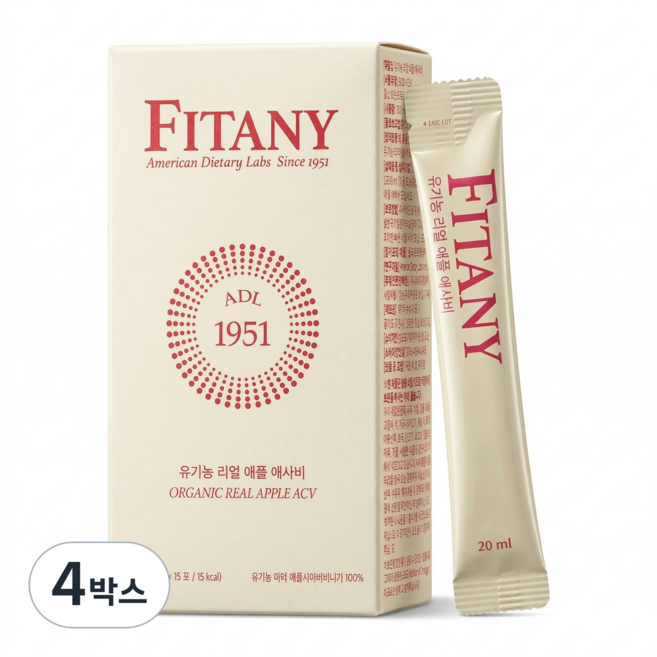 [FITANY] 피타니 유기농 리얼 애플 애사비 자연발효 애플사이다비니거 100%, 4박스, 300ml