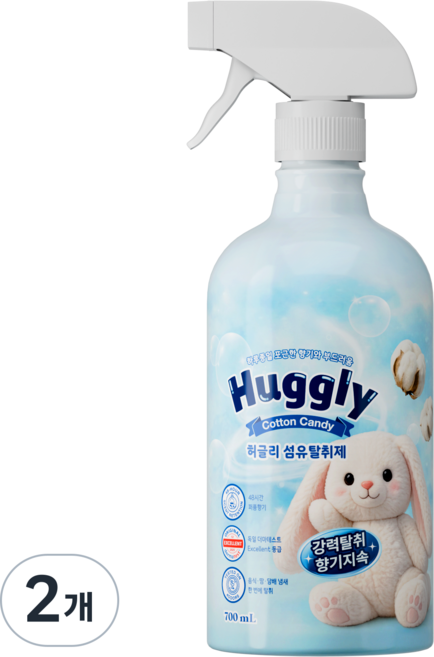 허글리 코튼캔디 대용량 섬유탈취제 본품, 2개, 700ml