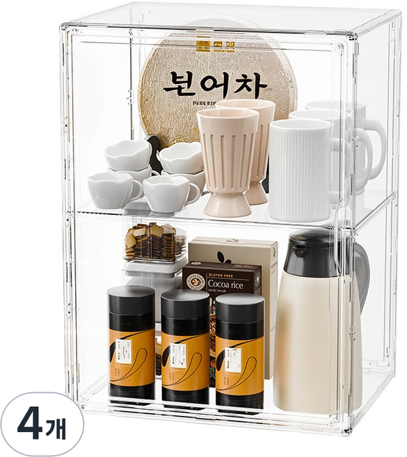 하이텍윙 아크릴 케이스 대형 수납함 피규어 케이스 전시함 가방 보관함 칸막이 포함 36x28x22cm, 투명, 4개