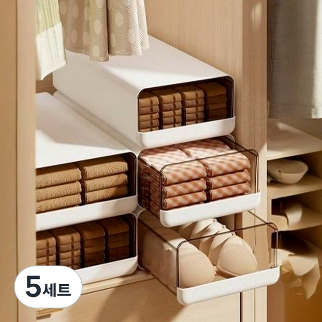 [국내브랜드] 라비베레 특대형 40cm 서랍식 속옷 정리함, 5세트, 모담 화이트 12칸
