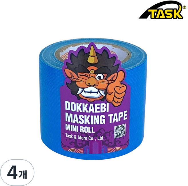 도깨비 수출용(국내산) 마스킹면테이프 미니롤 보양용 양생용 SKY BLUE 50mmX5m, 4개