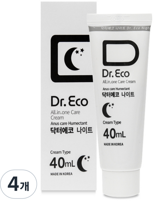 동일제약 닥터에코나이트 센텔라크림 항문건조 가려움 전용크림 / 스테로이드 무첨가 / 병풀성분+유황크림 항문보습 연고타입 건조함 따가움 사타구니 아누스크림 남자 여성, 4개, 40ml