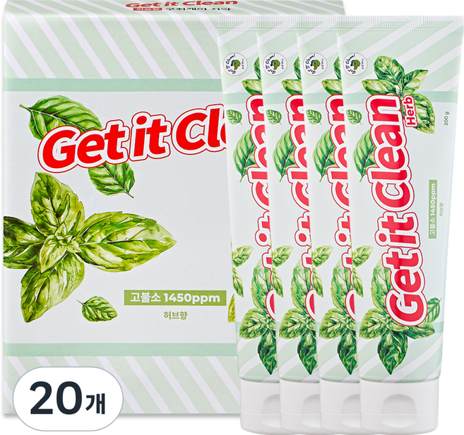 겟잇클린 구취케어 고불소치약 허브향, 20개, 200g