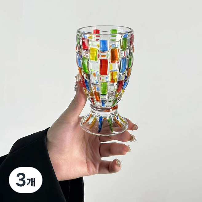 무지개 감성 모자이크 패턴 컵, 3개, 200ml