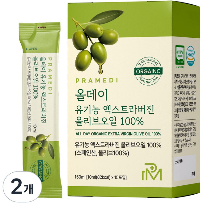 프라메디 산도 0.14 올데이 유기농 엑스트라버진 올리브오일, 2개, 150ml