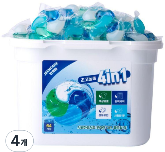 진캐어 올인원 실내건조 초고농축 캡슐 세탁세제 피부무자극 프리미엄, 4개, 64개입
